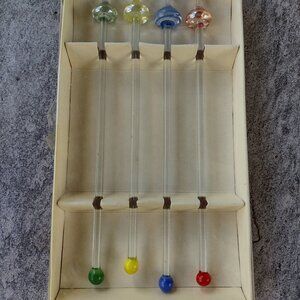 Vintage Pier One Imports Glass Swizzle Sticks Red, Yellow, Green, Blue, Set of 4